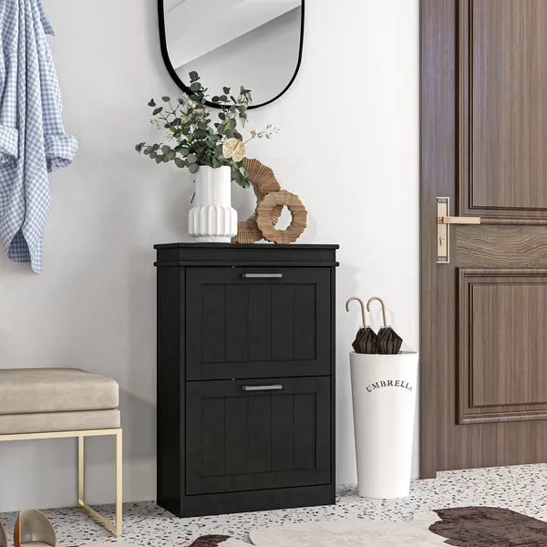 HOMCOM Modern Shoe Storage Cabinet with 2 Flip Drawers for 10 Pairs, Narrow Shoe Organizer for Entryway, Hallway, Black - product image 2