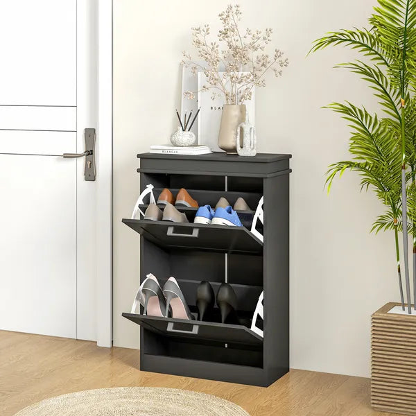 HOMCOM Modern Shoe Storage Cabinet with 2 Flip Drawers for 10 Pairs, Narrow Shoe Organizer for Entryway, Hallway, Black - product image 9