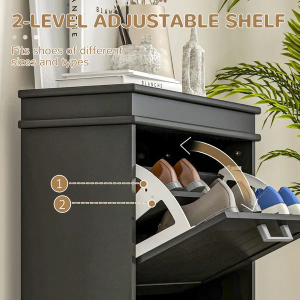 HOMCOM Modern Shoe Storage Cabinet with 2 Flip Drawers for 10 Pairs, Narrow Shoe Organizer for Entryway, Hallway, Black - product image 5