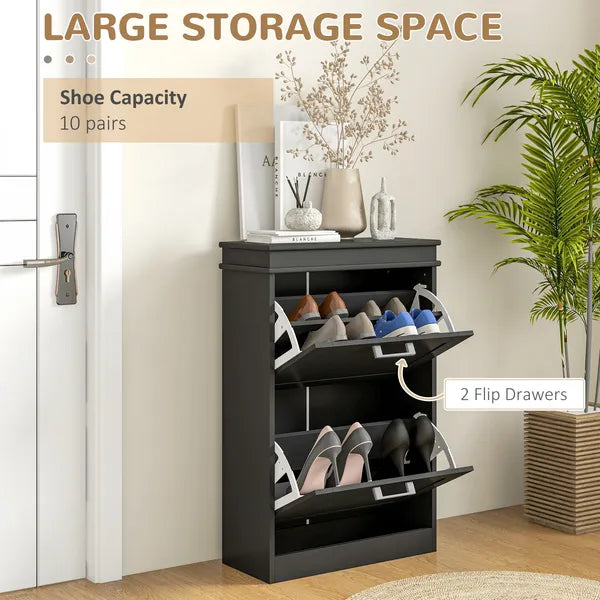 HOMCOM Modern Shoe Storage Cabinet with 2 Flip Drawers for 10 Pairs, Narrow Shoe Organizer for Entryway, Hallway, Black - product image 4