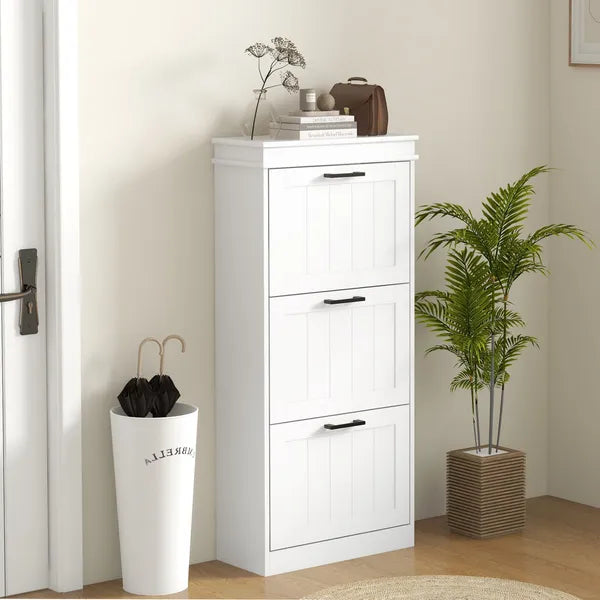HOMCOM Modern Shoe Storage Cabinet with 3 Flip Drawers for 15 Pairs, Narrow Shoe Organizer for Entryway, Hallway, White - product image 10