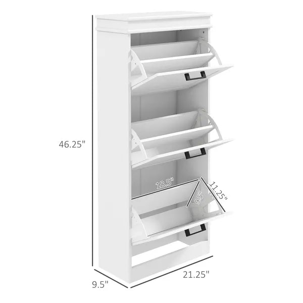 HOMCOM Modern Shoe Storage Cabinet with 3 Flip Drawers for 15 Pairs, Narrow Shoe Organizer for Entryway, Hallway, White - product image 3
