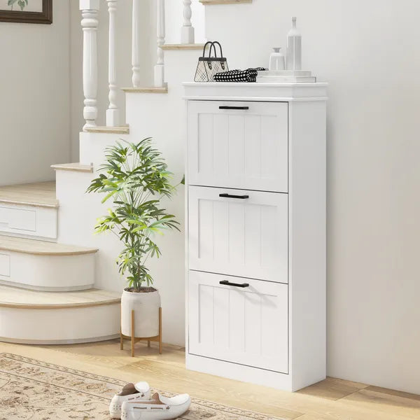 HOMCOM Modern Shoe Storage Cabinet with 3 Flip Drawers for 15 Pairs, Narrow Shoe Organizer for Entryway, Hallway, White - product image 2