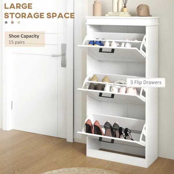 HOMCOM Modern Shoe Storage Cabinet with 3 Flip Drawers for 15 Pairs, Narrow Shoe Organizer for Entryway, Hallway, White - product image 4