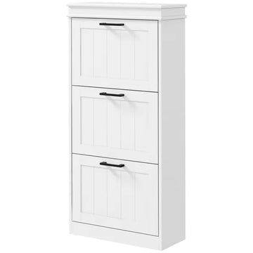 HOMCOM Modern Shoe Storage Cabinet with 3 Flip Drawers for 15 Pairs, Narrow Shoe Organizer for Entryway, Hallway, White - product image 1