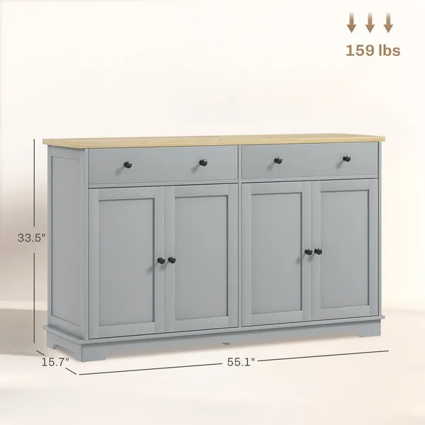 HOMCOM Modern Sideboard, Buffet Cabinet with Storage Drawers, Adjustable Shelves for Living Room, Dining Room, Entryway, Gray - product image 3