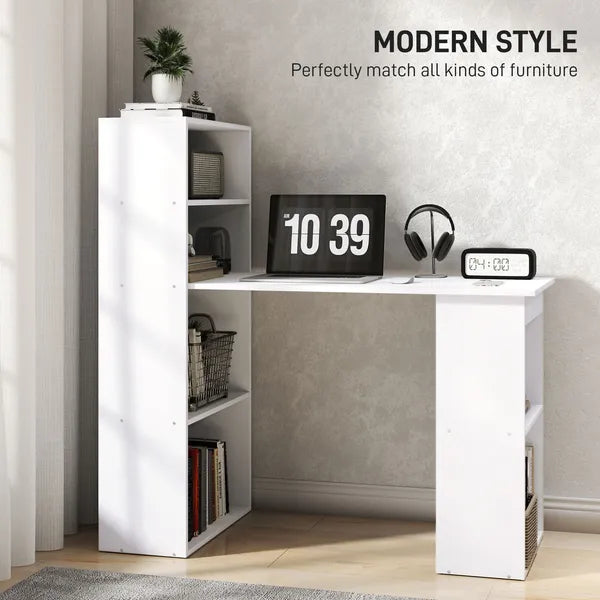 Modern Small Computer Desk with 6-Tier Storage Shelves Combo, Multipurpose Industrial Wood Desk Workstation for Home Office, White - product image 4