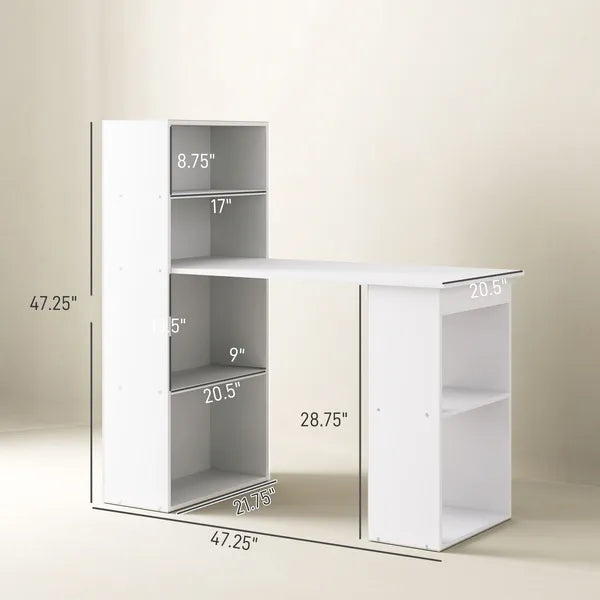 Modern Small Computer Desk with 6-Tier Storage Shelves Combo, Multipurpose Industrial Wood Desk Workstation for Home Office, White - product image 3