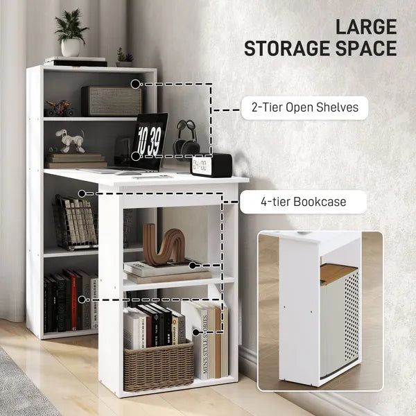 Modern Small Computer Desk with 6-Tier Storage Shelves Combo, Multipurpose Industrial Wood Desk Workstation for Home Office, White - product image 5