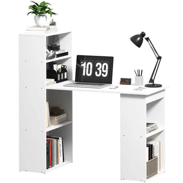 Modern Small Computer Desk with 6-Tier Storage Shelves Combo, Multipurpose Industrial Wood Desk Workstation for Home Office, White - product image 1