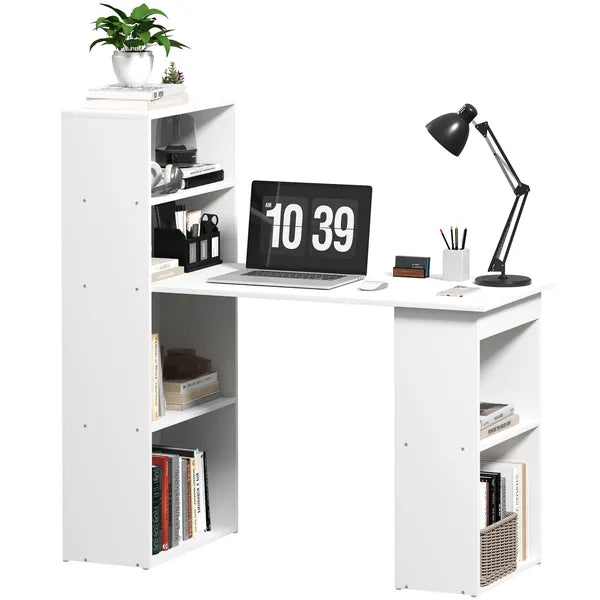 Modern Small Computer Desk with 6-Tier Storage Shelves Combo, Multipurpose Industrial Wood Desk Workstation for Home Office, White - product image 1