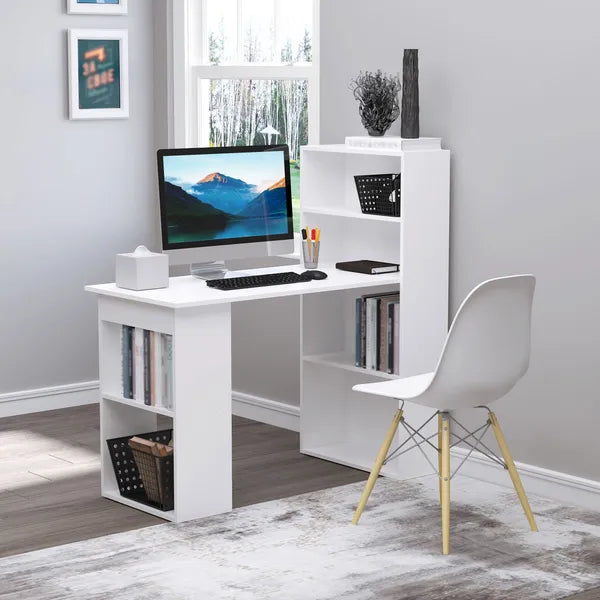 Modern Small Computer Desk with 6-Tier Storage Shelves Combo, Multipurpose Industrial Wood Desk Workstation for Home Office, White - product image 8