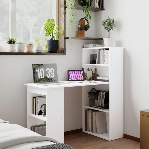 Modern Small Computer Desk with 6-Tier Storage Shelves Combo, Multipurpose Industrial Wood Desk Workstation for Home Office, White - product image 2