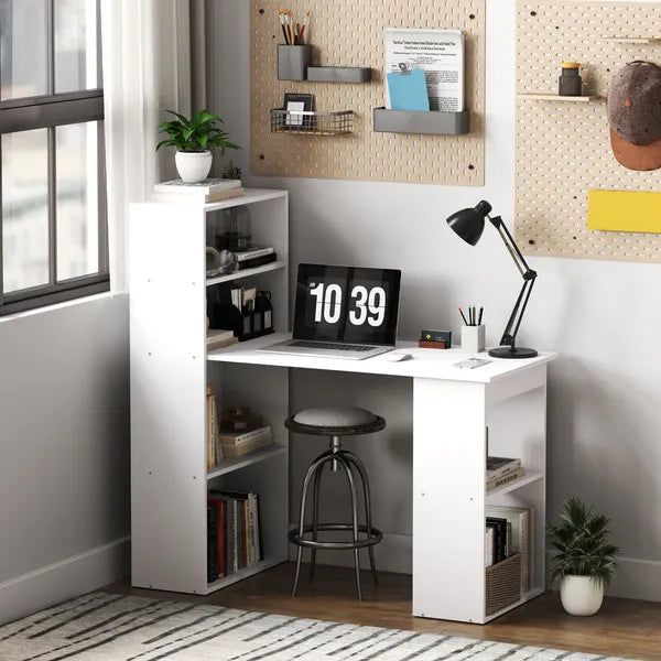 Modern Small Computer Desk with 6-Tier Storage Shelves Combo, Multipurpose Industrial Wood Desk Workstation for Home Office, White - product image 10