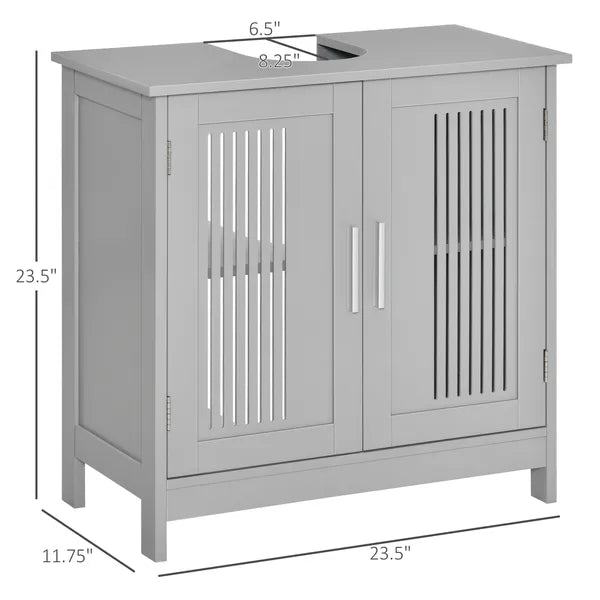 Modern Under Sink Cabinet 2 Doors Bathroom Vanity Pedestal Design Adjustable Shelves Grey - product image 3