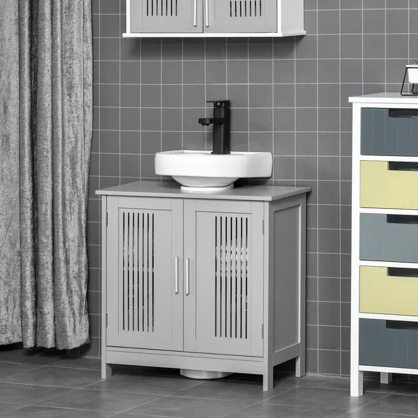 Modern Under Sink Cabinet 2 Doors Bathroom Vanity Pedestal Design Adjustable Shelves Grey - product image 12