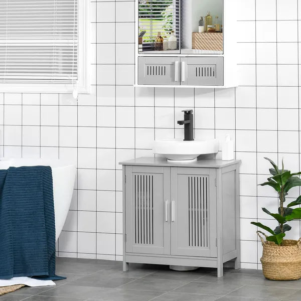 Modern Under Sink Cabinet 2 Doors Bathroom Vanity Pedestal Design Adjustable Shelves Grey - product image 7