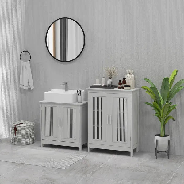 Modern Under Sink Cabinet 2 Doors Bathroom Vanity Pedestal Design Adjustable Shelves Grey - product image 11