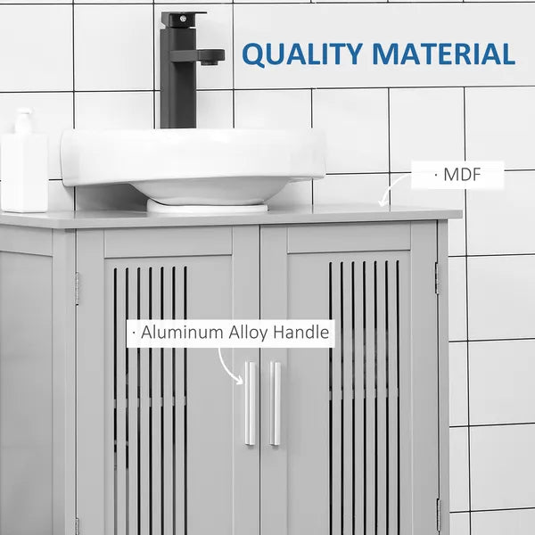 Modern Under Sink Cabinet 2 Doors Bathroom Vanity Pedestal Design Adjustable Shelves Grey - product image 6