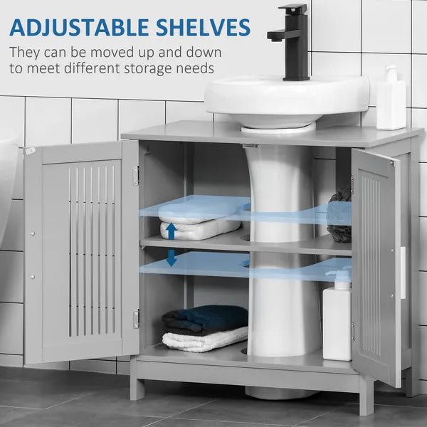 Modern Under Sink Cabinet 2 Doors Bathroom Vanity Pedestal Design Adjustable Shelves Grey - product image 5