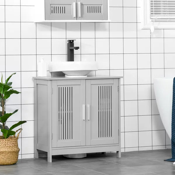 Modern Under Sink Cabinet 2 Doors Bathroom Vanity Pedestal Design Adjustable Shelves Grey - product image 2