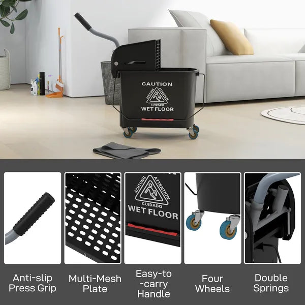 HOMCOM Mop Bucket with Wringer on Wheels 21 Quart Floor Cleaning Black Separate Dirty Clean Water System - product image 8