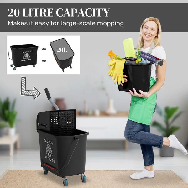 HOMCOM Mop Bucket with Wringer on Wheels 21 Quart Floor Cleaning Black Separate Dirty Clean Water System - product image 4
