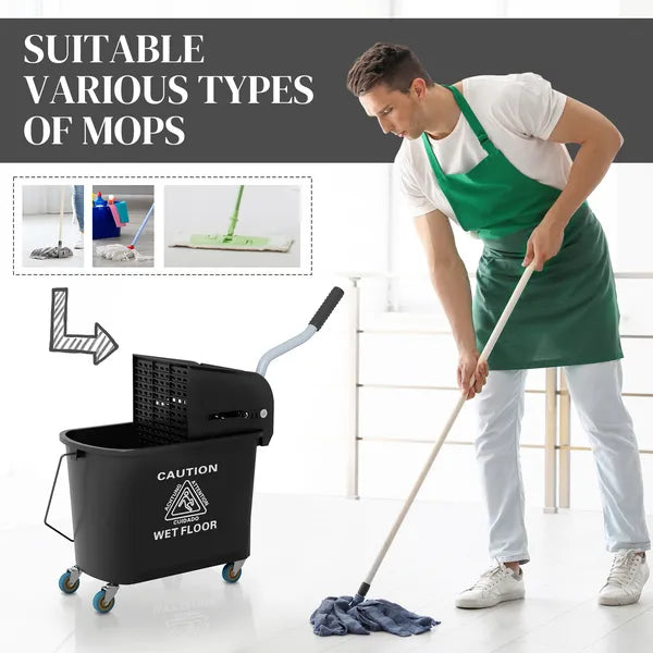 HOMCOM Mop Bucket with Wringer on Wheels 21 Quart Floor Cleaning Black Separate Dirty Clean Water System - product image 7