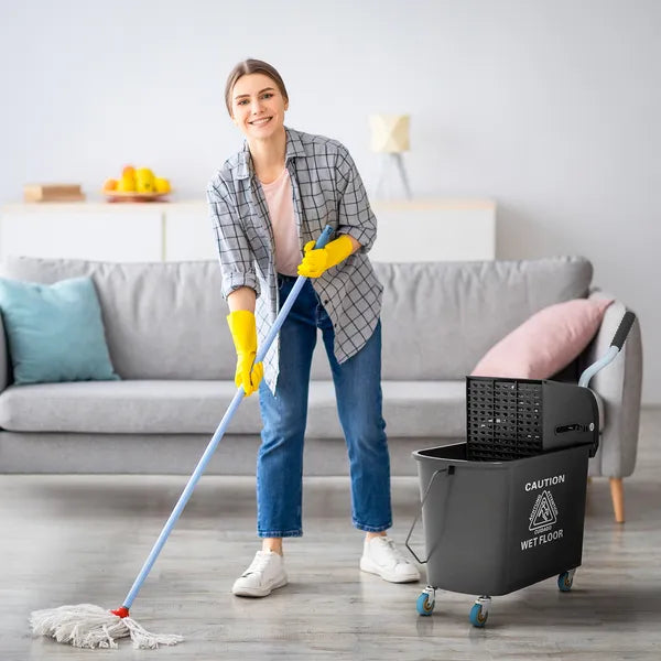 HOMCOM Mop Bucket with Wringer on Wheels 21 Quart Floor Cleaning Black Separate Dirty Clean Water System - product image 2