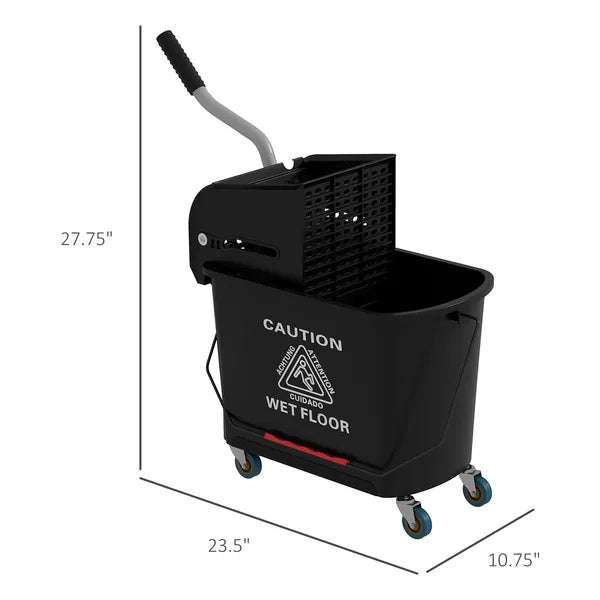 HOMCOM Mop Bucket with Wringer on Wheels 21 Quart Floor Cleaning Black Separate Dirty Clean Water System - product image 3