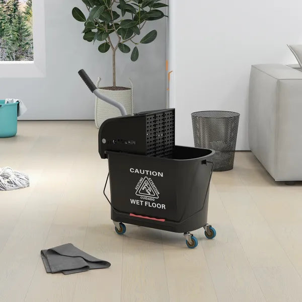 HOMCOM Mop Bucket with Wringer on Wheels 21 Quart Floor Cleaning Black Separate Dirty Clean Water System - product image 10