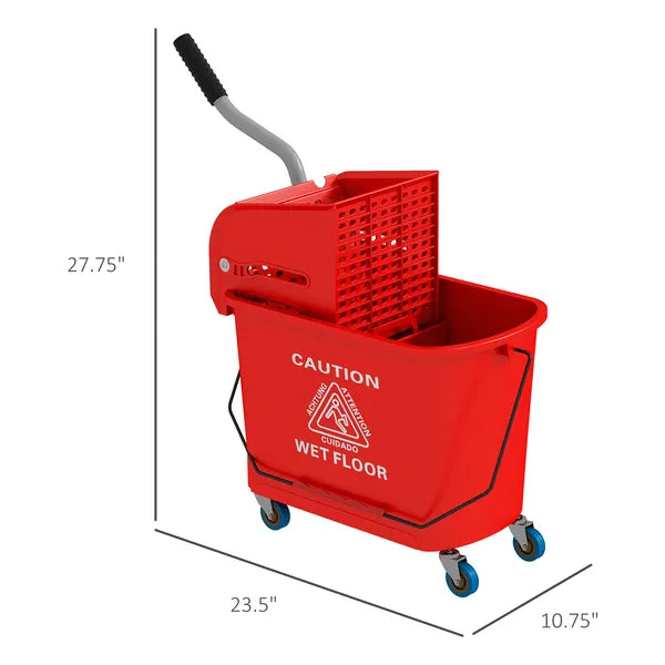 HOMCOM Mop Bucket with Wringer on Wheels 21 Quart Floor Cleaning Red Separate Dirty Clean Water System - product image 3