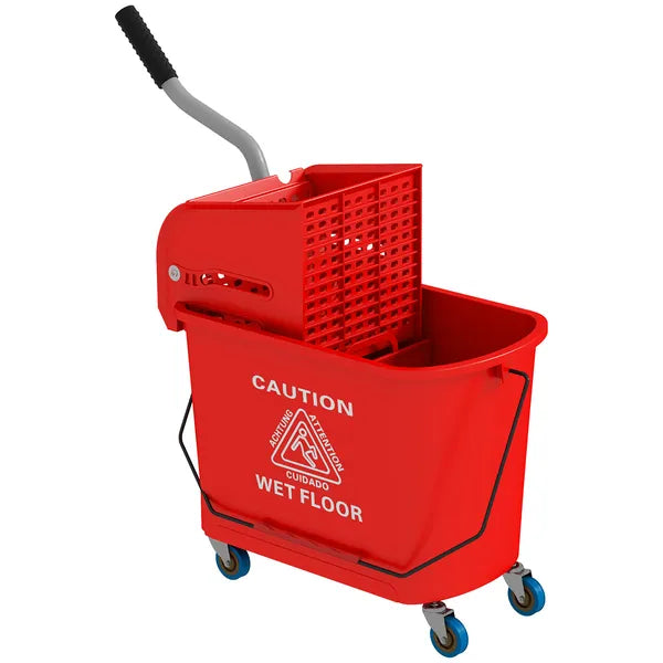 HOMCOM Mop Bucket with Wringer on Wheels 21 Quart Floor Cleaning Red Separate Dirty Clean Water System - product image 11