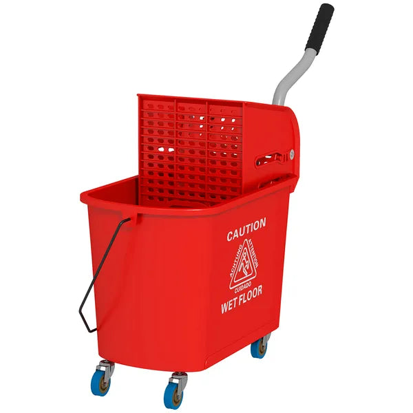 HOMCOM Mop Bucket with Wringer on Wheels 21 Quart Floor Cleaning Red Separate Dirty Clean Water System - product image 1