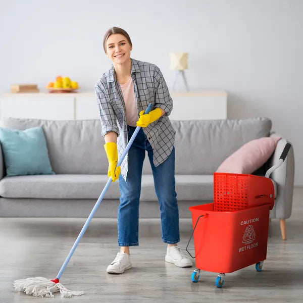 HOMCOM Mop Bucket with Wringer on Wheels 21 Quart Floor Cleaning Red Separate Dirty Clean Water System - product image 2