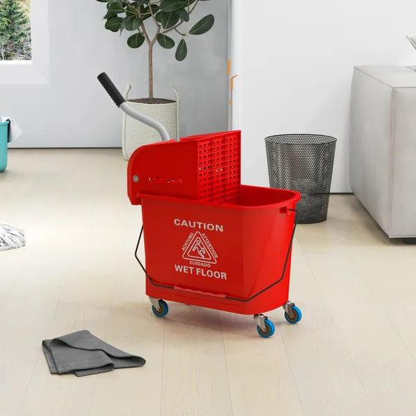HOMCOM Mop Bucket with Wringer on Wheels 21 Quart Floor Cleaning Red Separate Dirty Clean Water System - product image 10