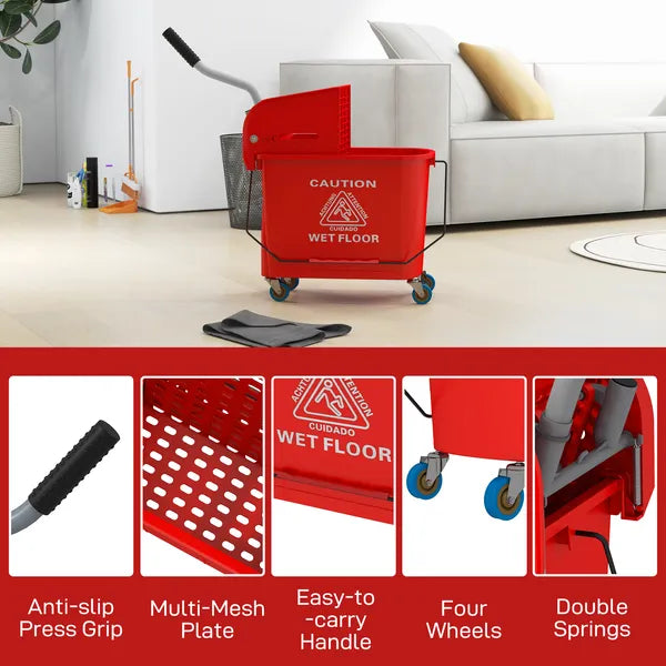 HOMCOM Mop Bucket with Wringer on Wheels 21 Quart Floor Cleaning Red Separate Dirty Clean Water System - product image 8