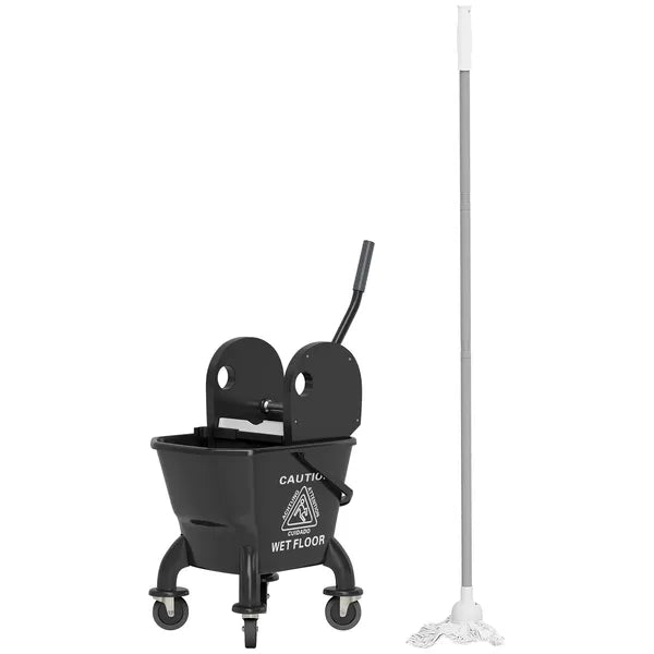 Mop Bucket with Wringer on Wheels for Floor Cleaning, 27.5 Quart Down Press Wringer with Handle and Mop, Black - product image 1
