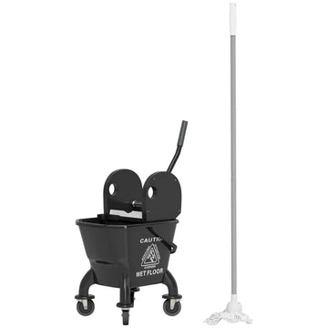 Mop Bucket with Wringer on Wheels for Floor Cleaning, 27.5 Quart Down Press Wringer with Handle and Mop, Black - product image 1