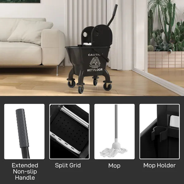 Mop Bucket with Wringer on Wheels for Floor Cleaning, 27.5 Quart Down Press Wringer with Handle and Mop, Black - product image 7