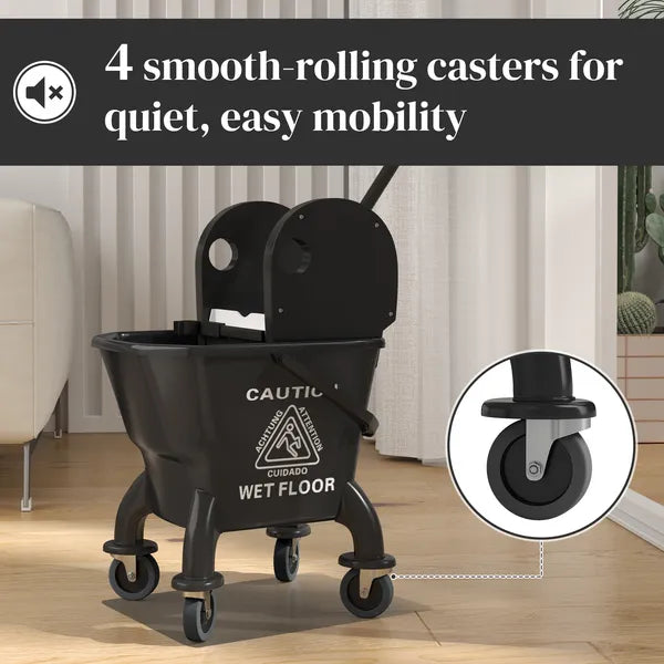 Mop Bucket with Wringer on Wheels for Floor Cleaning, 27.5 Quart Down Press Wringer with Handle and Mop, Black - product image 6