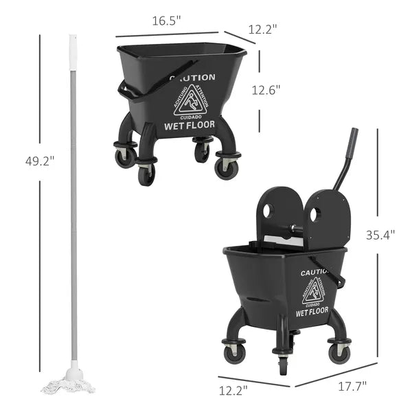 Mop Bucket with Wringer on Wheels for Floor Cleaning, 27.5 Quart Down Press Wringer with Handle and Mop, Black - product image 3