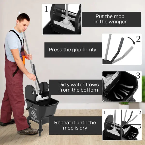 Mop Bucket with Wringer on Wheels for Floor Cleaning, 27.5 Quart Down Press Wringer with Handle and Mop, Black - product image 5