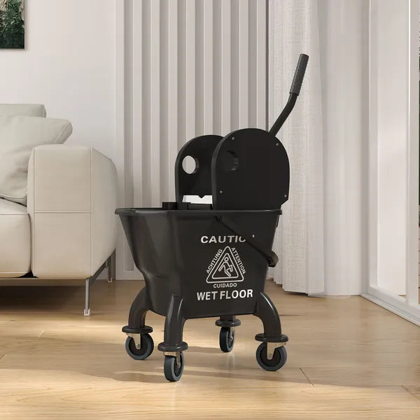 Mop Bucket with Wringer on Wheels for Floor Cleaning, 27.5 Quart Down Press Wringer with Handle and Mop, Black - product image 9