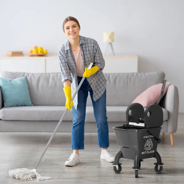 Mop Bucket with Wringer on Wheels for Floor Cleaning, 27.5 Quart Down Press Wringer with Handle and Mop, Black - product image 2