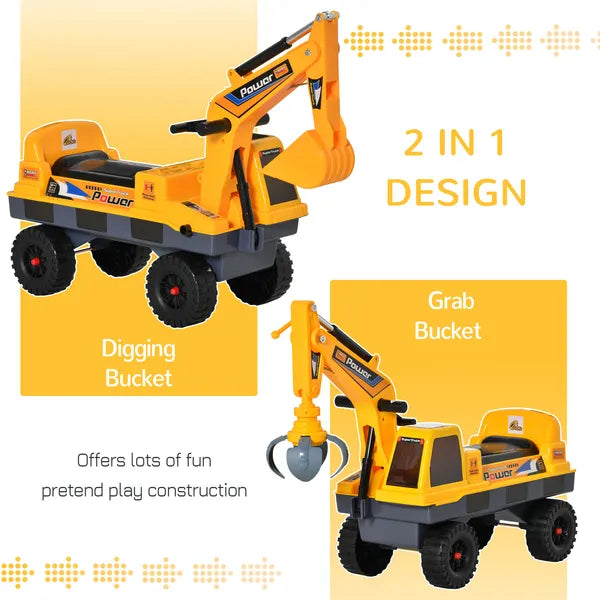 Multi-functional Construction Ride-On Excavator Digger Toy, Bulldozer with Storage, Light, Music, Yellow - product image 7