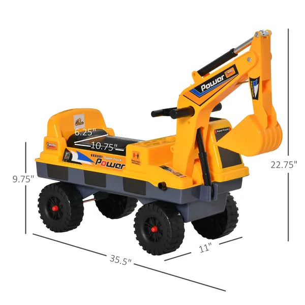 Multi-functional Construction Ride-On Excavator Digger Toy, Bulldozer with Storage, Light, Music, Yellow - product image 3