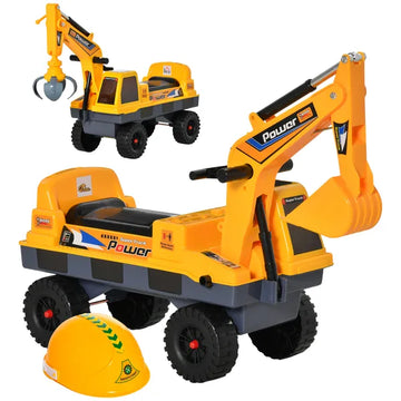 Multi-functional Construction Ride-On Excavator Digger Toy, Bulldozer with Storage, Light, Music, Yellow - product image 1