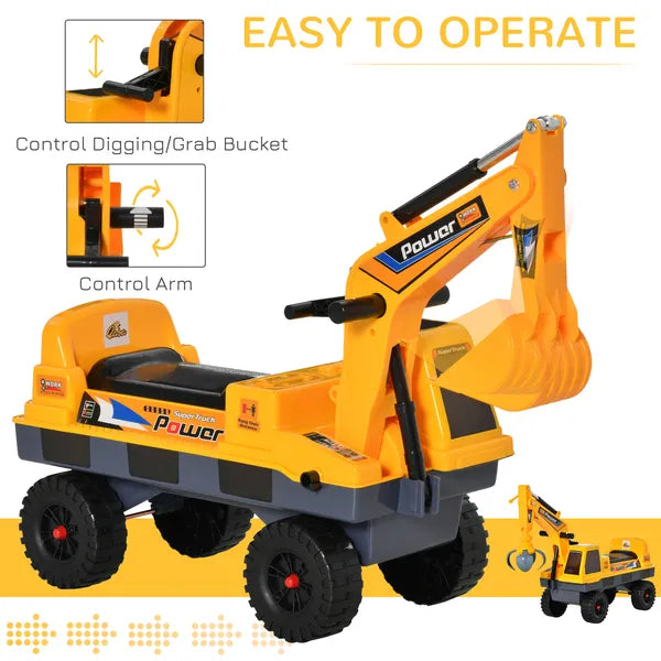 Multi-functional Construction Ride-On Excavator Digger Toy, Bulldozer with Storage, Light, Music, Yellow - product image 5