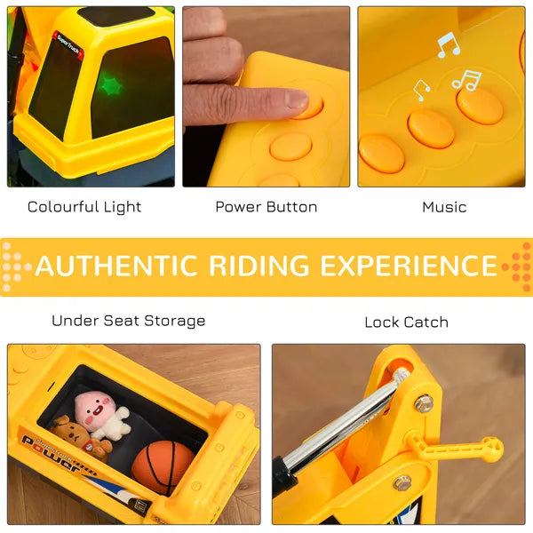 Multi-functional Construction Ride-On Excavator Digger Toy, Bulldozer with Storage, Light, Music, Yellow - product image 6